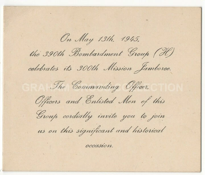 Invite to the 300th Mission Party of the 390th Bombardment Group at Framlingham.