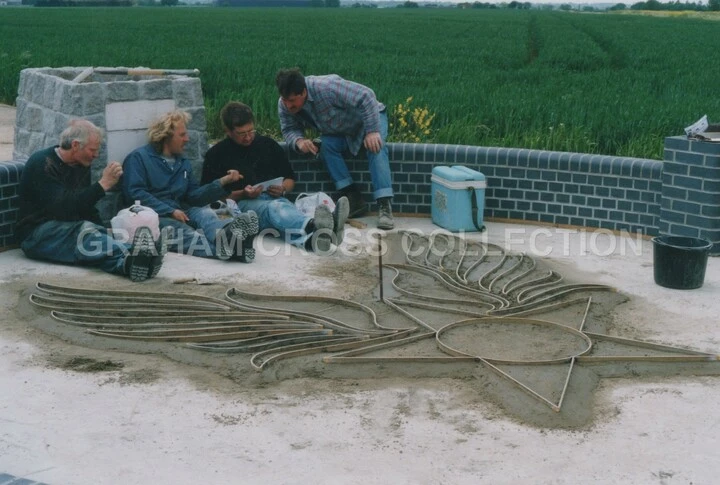Construction underway on the Raydon Memorial, May 1995. Left to right are Maynard Pizzey, Mervyn Pizzey, Stephen Silburn and Mark Manning.