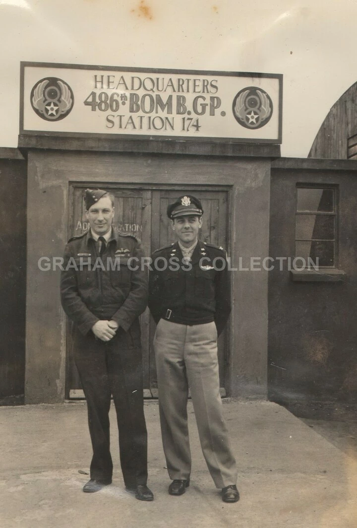RAF and USAAF meet at the Headquarters of the 486th Bomb Group at Sudbury.