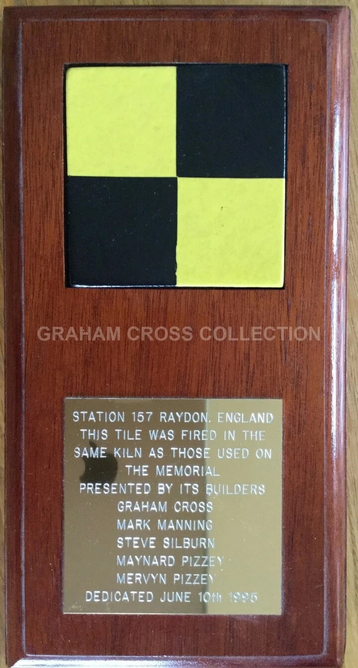 The Raydon Airfield Preservation Society presented every veteran with this plaque containing tiles fired at the same time as those on the memorial.