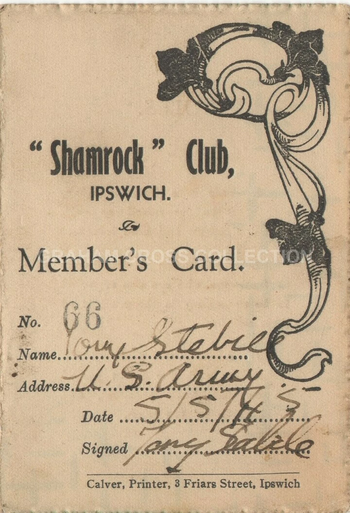 This membership card for the ‘Shamrock Club’ in Ipswich belonged to a GI stationed at Martlesham Heath.