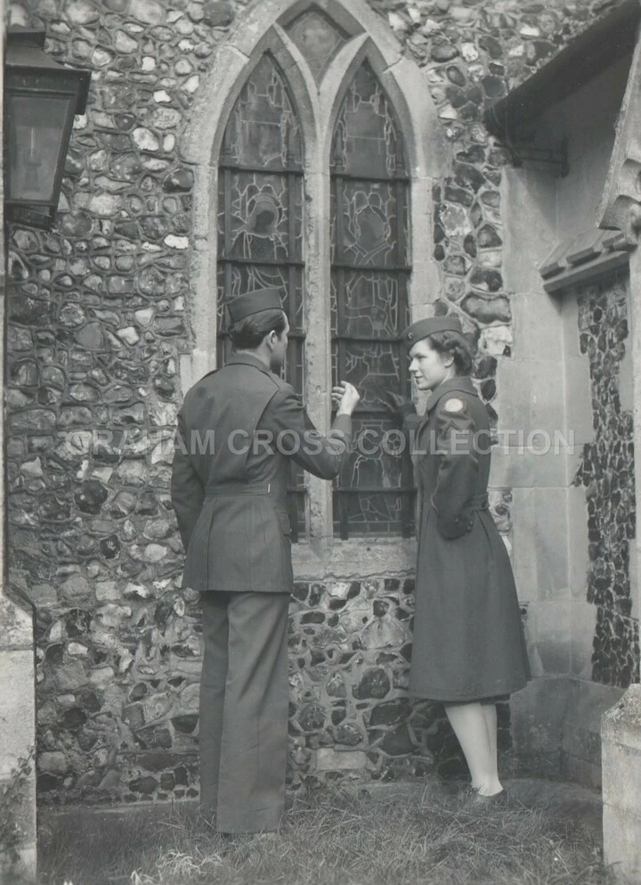 Chaplain Gregory and Pfc. Olive E. Spencer at Elveden Church.