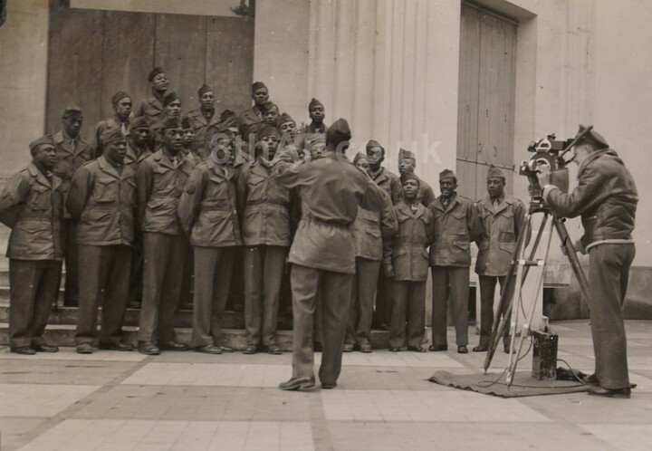 A photograph of the Chorus contingent at Vittel, France showing the cameraman responsible for the above film (Hallock Collection).