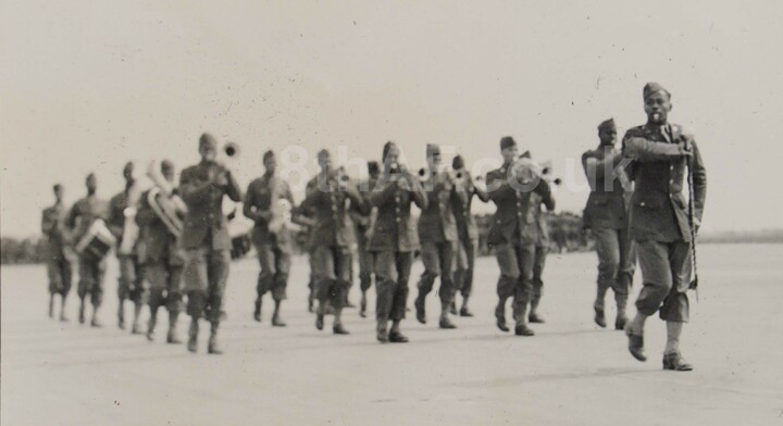 The 847th's band at the Debach handover ceremony, May 1, 1944. (Hallock Collection)