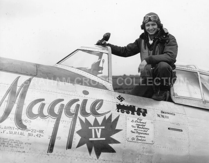 Lt. Kenneth ‘Choo’ Chetwood of the 350th Fighter Squadron named his aircraft after ‘Maggie.’