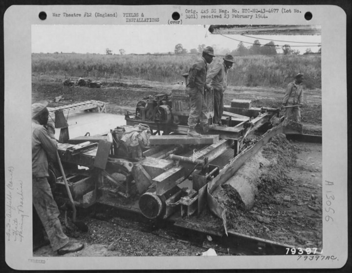 A paving machine used by men of the 923rd at Eye, June 1943. (USAF)