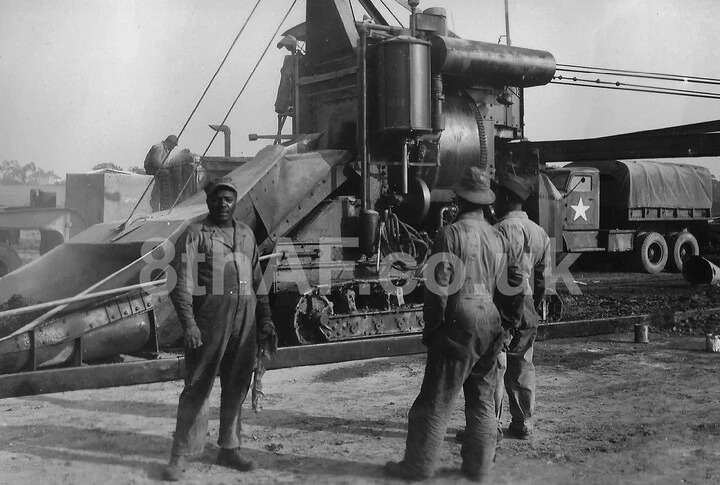 The concrete mixer operated by men of the 859th Engineer Battalion at Eye (Hallock Collection)