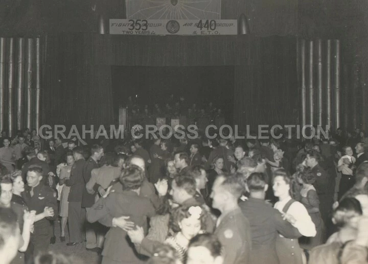 In June 1945, the 353rd Fighter Group held a huge two-day party at Raydon to celebrate two years in England. This included a huge dance in the main hangar.