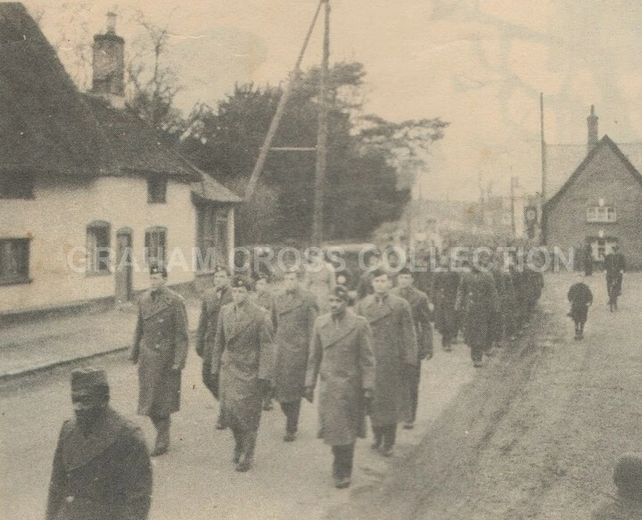 African American troops march to church in Eye on Thanksgiving Day, 1943.