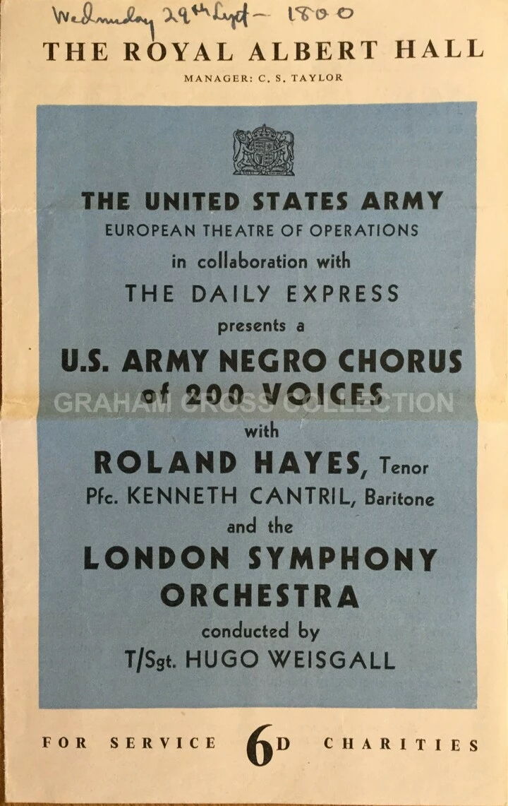 A Programme for the September 29,1943 performance of the ‘Negro Chorus of 200 Voices’ at the Royal Albert Hall.