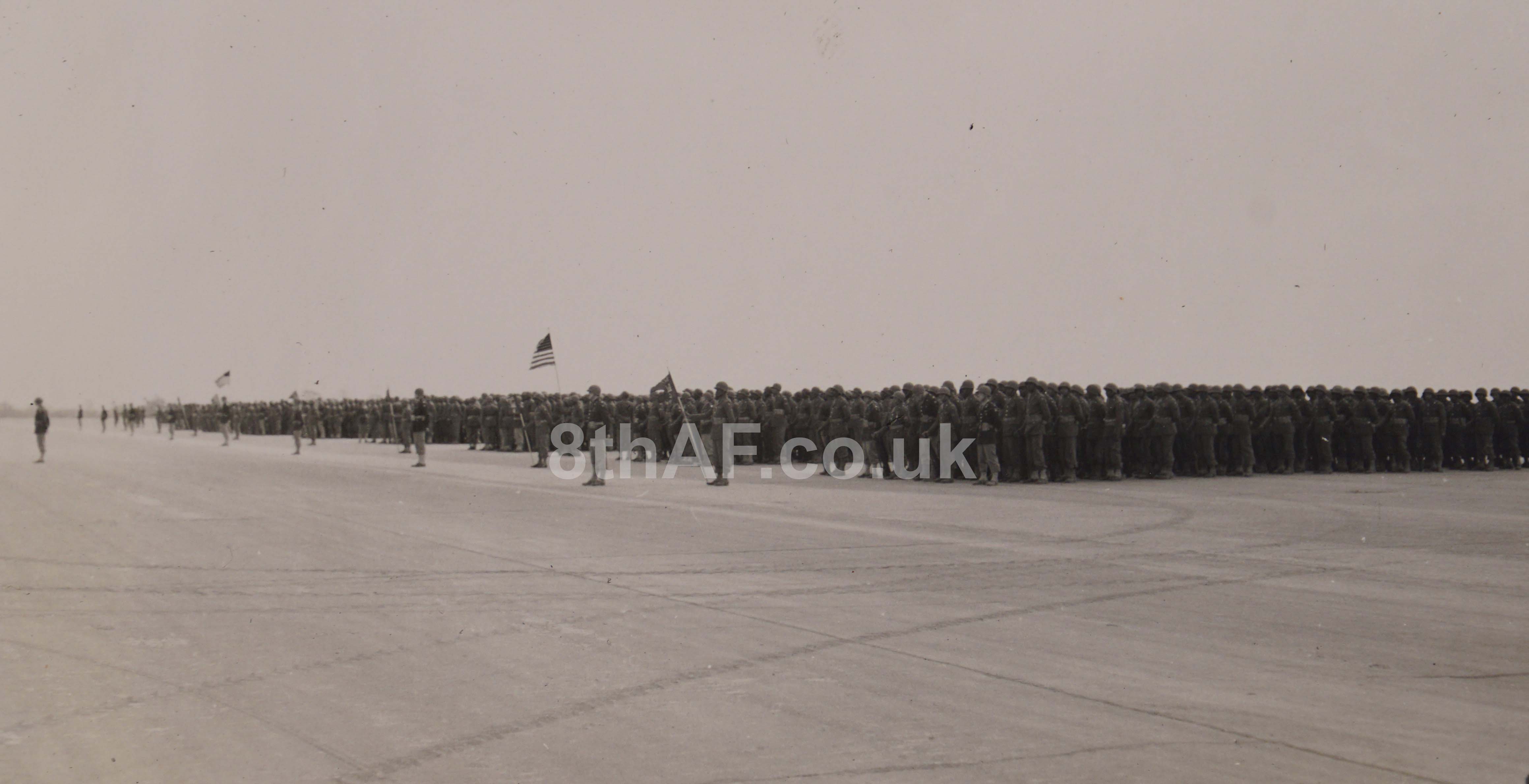 Men of the 829th and 847th parade at the Debach handover ceremony, May 1, 1944. (Hallock Collection)